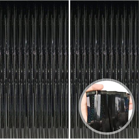 2 Pièces Rideau métallique, Noir, 1x2m, Brillant, Paillettes aluminium, Photo Mariage Fête