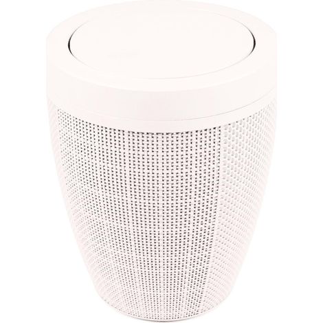 Addis Pattumiera rotonda in finta iuta, con coperchio basculante, in plastica, per bagno, camera da letto, casa, ufficio, 5 litri, color crema calicò (1/5)