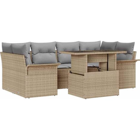 Garden Sofa Set with Cushion 7 pcs Beige Poly rattan vidaXL (1/5)