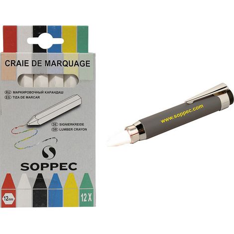 Lot de 1 porte-craie et une boite de 12 craies de marquage blanches