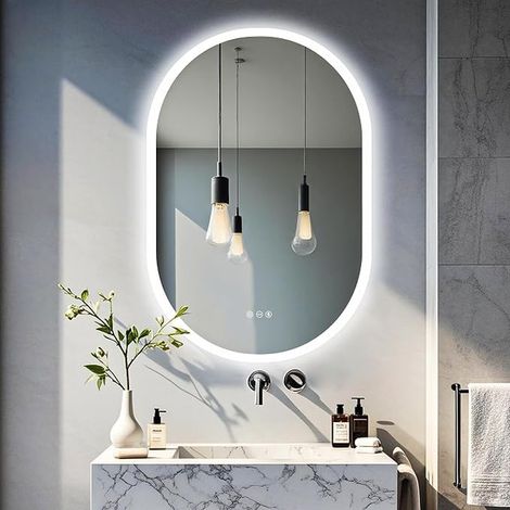 Oval Bathroom Mirror: 90 x 60 cm Wall Mounted LED Mirrors with Illuminated Anti-Fog Mirror 3 Touch Toilet Mirrors (1/5)