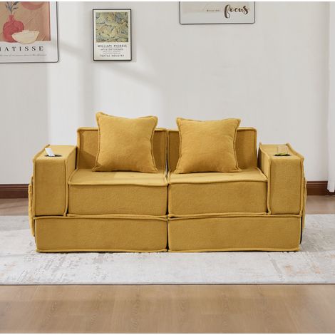 2-Sitzer-Sofa 162x78x66 cm senfgelb Chenille mit Seitentaschen und 2 Kissen (1/5)