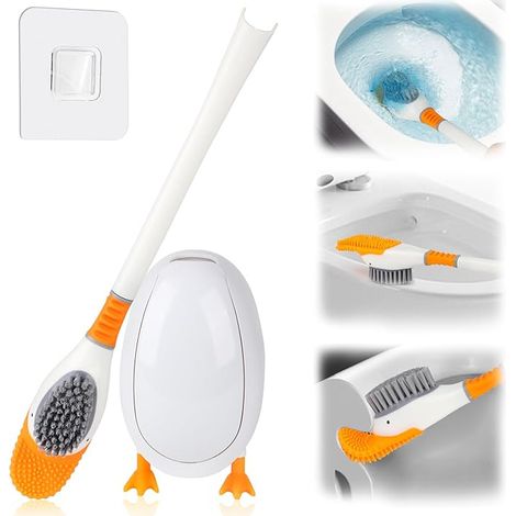 Klobürste Silikon, Toilettenbürste Silikon, Diving Duck Toilet Brush, WC Bürste & Klobürstenhalter, Silikon Toilettenbürste Ohne Bohren, Toiletten Bürste für Badezimmer/WC (Weiß)