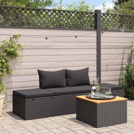 Chaise longue avec coussins-Bain de soleil-Transat de relaxation Résine tressée Noir 684905 (1/5)