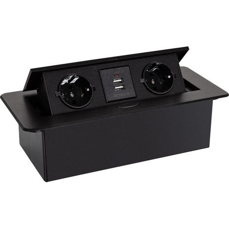 Base Múltiple Empotrable 2 Enchufes Tipo F + 2xUSB Negro