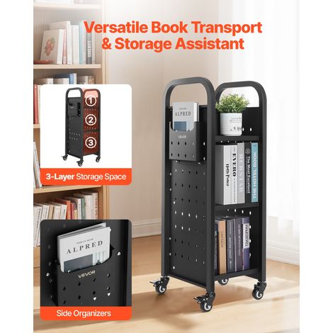 Chariot à Livres, Capacité de Charge 100 kg, Chariot de Bibliothèque, 32 x 35 x 93,5 cm, Étagère de Rangement Livres Simple Face en… (1/5)