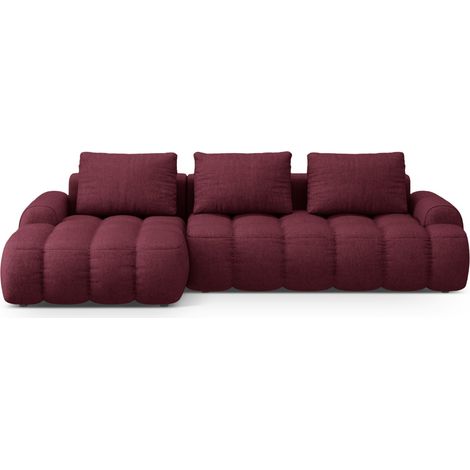 Canapé-lit d'angle gauche + box 3 places tissu structurel bordeaux (1/5)