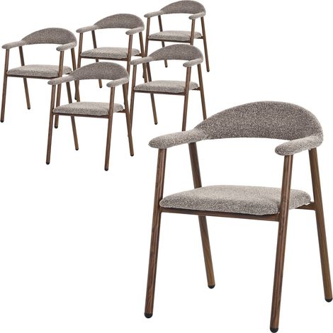 ML-Design Esszimmerstühle 6er Set mit Armlehne, Küchenstühle Braun, Wohnzimmerstühle mit Rückenlehne, Polsterstühle mit Webstruktur & Stahlgestell-Holzoptik, Ergonomische Sessel für Wohnzimmer & Küche