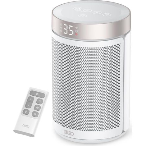 Dreo Termoventilatore a Risparmio Energetico 34 dB Silenzioso, 1500W PTC Ceramica Elettrico con Termostato, Protezione Surriscaldamento e Ribaltamento, Timer 12H, per Camera da Letto, Atom 316 Argento (1/5)