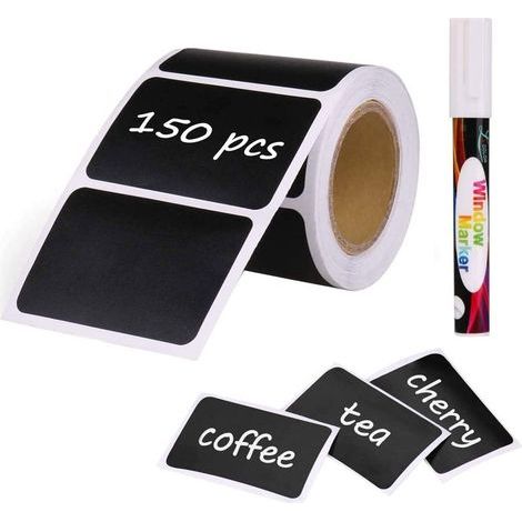 150pcs Kit d'Etiquette Autocollantes Réutilisables pour la Cuisine Organiser avec Marqueurs Craie Liquide, Étiquette Tableau Noir Amovible pour Décorer Votre Cuisine Pièce de Rangement (1/5)