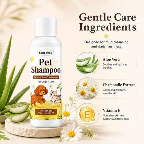 KineShineX Haustiershampoo, geeignet für Hunde und Katzen, reinigt und pflegt sanft, reinigt gründlich und desodoriert. (1/4)