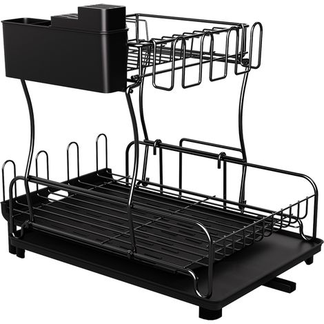 Toque Expandable Dish Drainer Rack 2 Tier Cutlery Plate Holder with Drip Tray