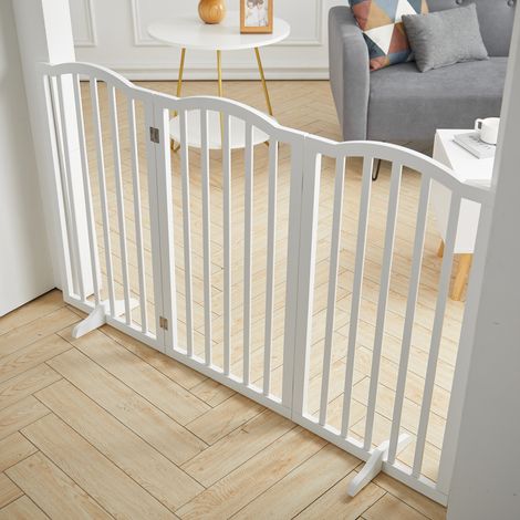 Wood Durable Free Standing Folable Pet Gate Fence, White 3 Panels (1/5)
