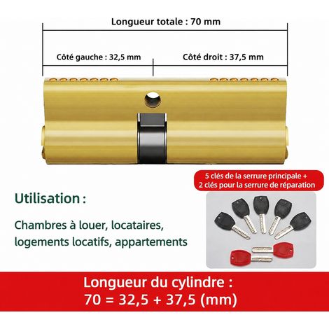 Serrure à poignée bronze antique pour portail extérieur avec cylindre 70=32.5+37.5 70 32.5 37.5 1 kg – Livraison gratuite