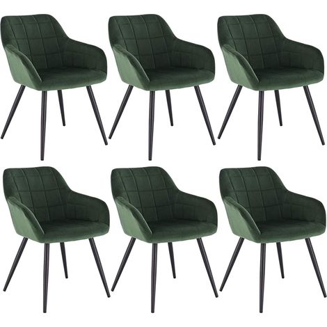WOLTU 6 x Esszimmerstühle 6er Set Esszimmerstuhl Küchenstuhl Polsterstuhl Design Stuhl mit Armlehnen, mit Sitzfläche aus Samt, Gestell aus Metall Dunkelgrün (1/5)