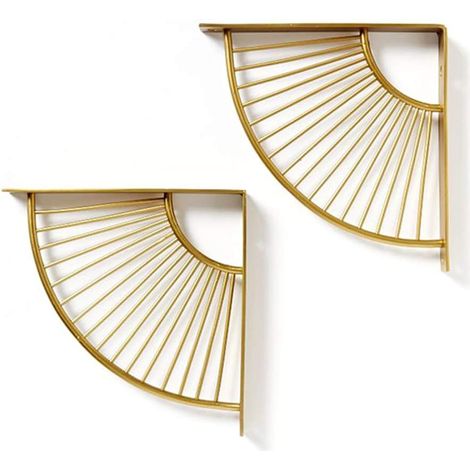Support d'étagère Art Déco 20/30 cm, étagères murales flottantes dorées, support en forme d'éventail, lot de 2