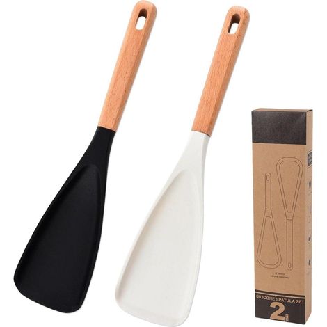 Silikon Kochlöffel Set mit Holzgriff, Hitzebeständig, BPA-frei, 2 Stück