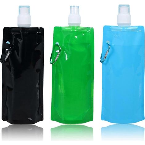 Lot de 3 gourdes pliables de 480 ml avec clip, idéales pour les sports de plein air, les voyages, le vélo et la randonnée.-AquaForge (1/5)