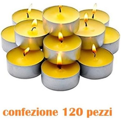 TRADE SHOP - Set 120 Pezzi Candele Bianche Profumate Fragranza Limone Tealight Lumini -