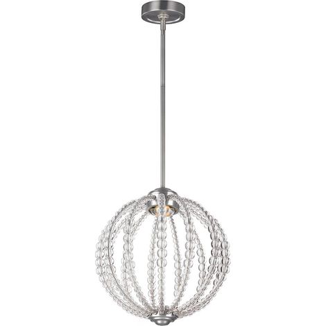 Elstead Oberlin - Lampada a sospensione a LED 1 luce piccola sferica nichel satinato (1/3)