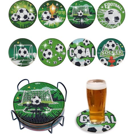 Diamond Painting Untersetzer 8er Set mit Halter, Fußball WM Motiv, DIY Bastelset für Erwachsene