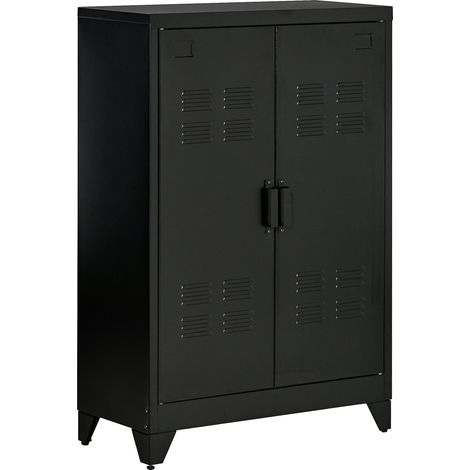 Aktenschrank aus schwarzem Metall mit Lamellentüren 75 x 33 x 110 cm (1/4)