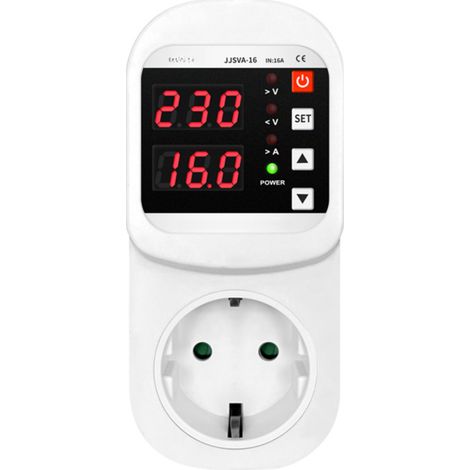 Enchufe inteligente de 16 A con doble pantalla LCD, protección contra sobrecarga y sobrecorriente, para el hogar, hoteles u oficinas (JJSVA-16 [Reglamento europeo]). (1/5)