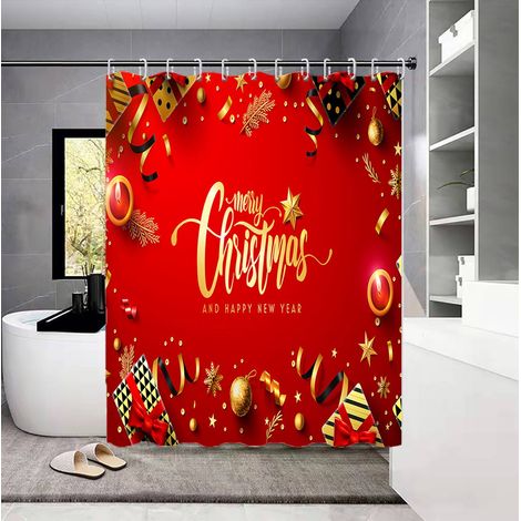 Rideau De Douche - Motif Flocons De Neige De Noël - Rouge - 180 X 180 Cm - Polyester - Pour Salle De Bain Et Baignoire - 1 Ensemble (1/5)