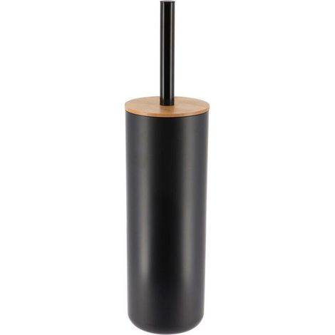 Brosse WC avec support Noir et couvercle en Bambou - TENDANCE