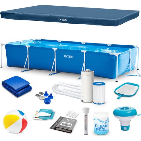 Piscine hors sol rectangulaire 450 x 220 x 84 cm – Kit complet 16 en 1 – Pompe de filtration 3785L/h – Matériau PVC renforcé