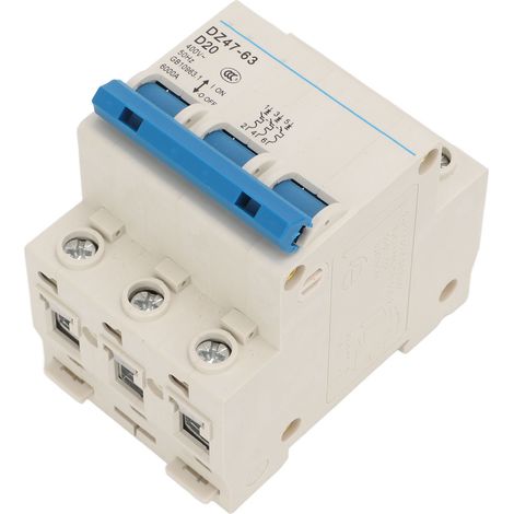 Disjoncteur miniature triphasé DZ47-63 400 V, montage sur rail DIN, capacité de sectionnement 6000 A, ADZ47-63 D20 (1/5)