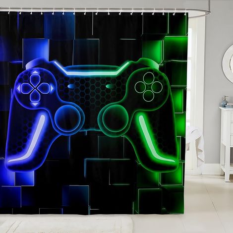 Jeux pour Garçons Rideau Douche 180x210cm Jeux Rideau de Douche Jeux Vidéo Enfant Rideau Salle de Bain Jeux Violet Noir Rideau de Bain Microfibre Jeux Géométrie Grille Rideau de Baignoire Jeux Cadeaux (1/5)