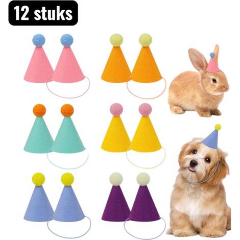 12 piezas, Disfraces, Gorras con foto impresa, Un conjunto de gorras para celebrar el cumpleaños de tu mascota, Colores surtidos al azar (1/5)