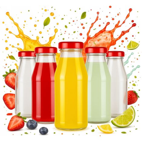 10x bottiglie di succo JUICE 125ml bottiglie di vetro per sciroppo di succo con tappo (1/5)