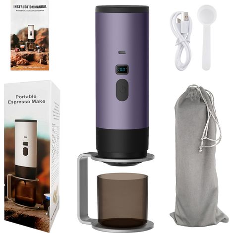 Machine à expresso portable, cafetière de voyage mains libres pour le camping, machine à expresso auto-chauffante pour voiture avec USB-C, comprend un support et un sac de rangement en velours pour (1/5)