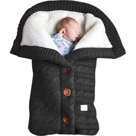 Couverture d'emmaillotage pour nouveau-né, gigoteuse douce pour bébé, couverture chaude et épaisse en laine tricotée pour nouveau-né, noir (1/4)