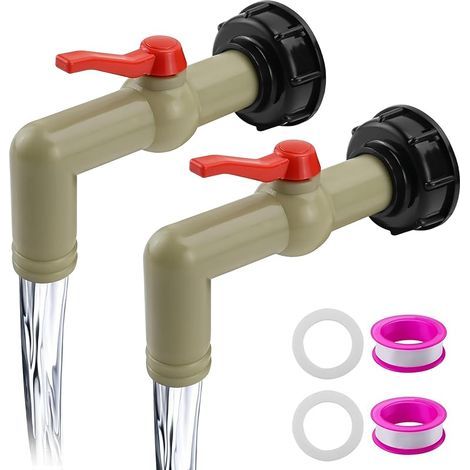 Lot de 2 robinets pour conteneur IBC, robinet de citerne d'eau de 1", avec valve de régulation pour citerne de pluie, diamètre de sortie 32 mm, adaptateur S60 x 6, filetage grossier, pour (1/5)