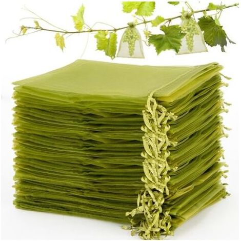 Lot de 100 filets à fruits en organza vert militaire (10 x 15 cm), filets à fruits pour protéger les fruits, sacs à fruits réutilisables