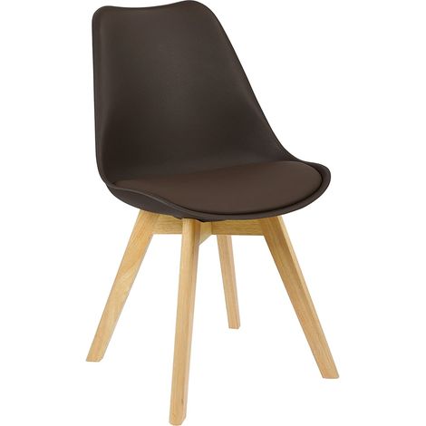 Woltu – Chaise de salle à manger en similicuir avec dossier en plastique – Pieds en bois massif – Hauteur 82 cm – Capacité 120 kg – Style scandinave (1/4)