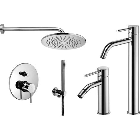 Chromfarbenes Set mit hoher Waschtischarmatur, Bidet und Dusche Paffoni Light KITLIG7CR