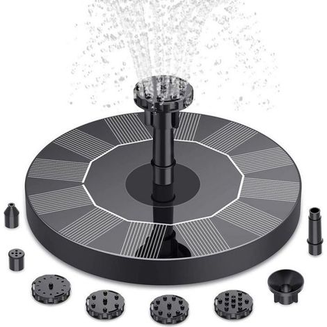 Fontaine solaire flottante pour bassin - pompe 6 buses, panneau Φ130 mm, jet 30–40 cm (1/4)