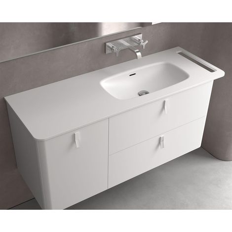 Meuble-lavabo UNIIQ 990 élément d'armoire Robinet en option, porte-serviettes en option, sans siphon ni bonde clic SOLID SURFACE BLANC MAT 990 x 12 x 460 mm
