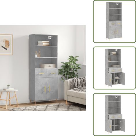 Buffet haut Gris béton 69,5x34x180 cm Bois d'ingénierie - Buffet Design - Meuble Rangement - Armoire Cuisine - Buffet Gris - Mobilier Salon (1/5)