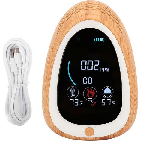 Luftqualitätsdetektor mit Temperatur- und Feuchtigkeitsalarm für Innenräume, 5 V DC, 2 A, eingebauter Akku
