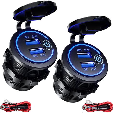 (2 Stück) Intckwan 2-Port-USB-Autoladegerät, QC 3.0 36W Schnellladung mit Schalter und blauer LED, wasserdicht und staubdicht für 12V24V Auto, Boot, Motorrad, SUV, Bus, LKW, Wohnwagen (1/5)