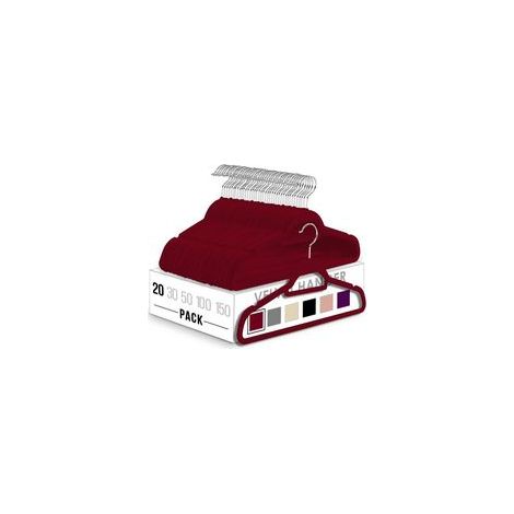 20 Samtkleiderbügel, 360° drehbarer Haken, rutschfest, robust mit weinroter Lackierung, ideal für Jacken und Hosen (1/5)