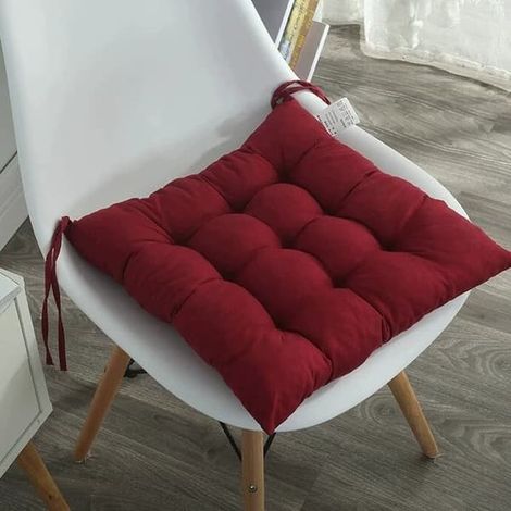 Lot de 4 coussins de chaise moelleux, avec ruban, pour salle à manger, jardin, terrasse ou cuisine (40 x 40 cm), couleur bordeaux - rouge vin (1/5)