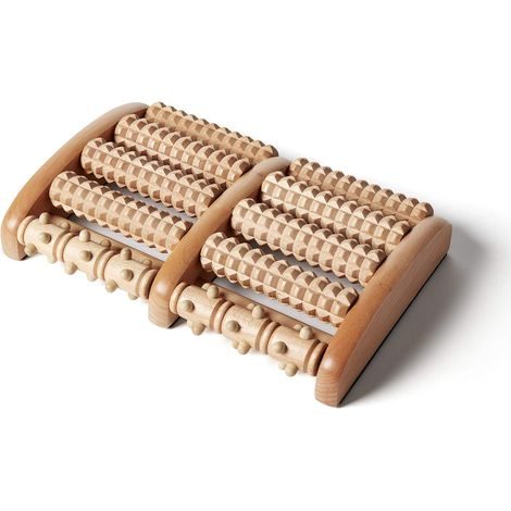 Rouleau d'acupression multi-rouleaux pour soulager les douleurs aux pieds - Rouleau double en bois - Soulage la fasciite plantaire, les douleurs au talon et à la voûte plantaire - Favorise la réductio (1/5)
