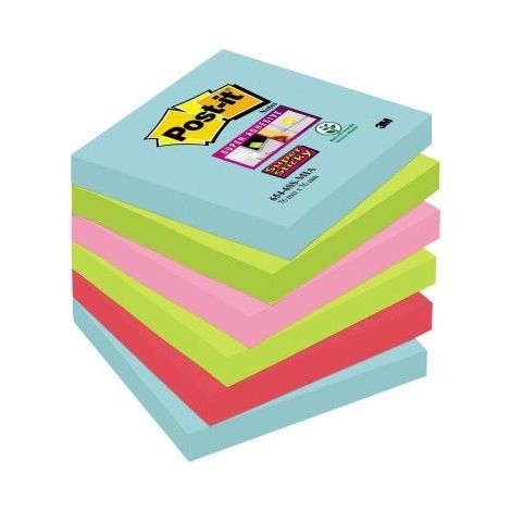 POST-IT Haftnotiz Post-it® Super Sticky Notes Cosmic Collection 76 x 76 mm (B x H) türkisneongrün tropicalpink guavapink 90 Bl./Block 6 Block/Pack. (1/4)