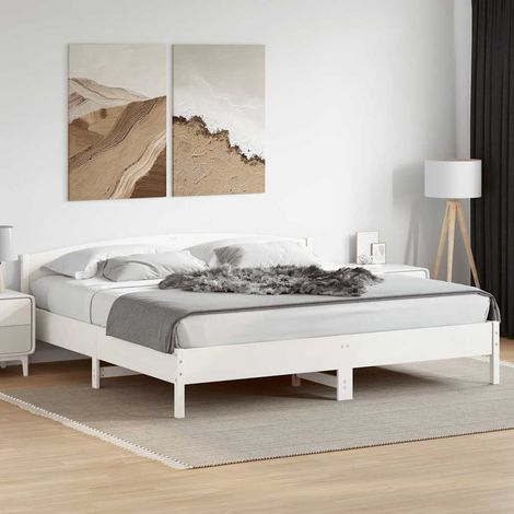 Cadre de lit 180 x 200 cm avec sommier Ă lattes, pin massif blanc, sans matelas - PANGIVO (1/5)